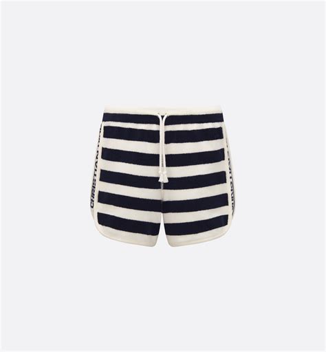 Dioriviera Shorts White and Navy Blue Technical Terry Cotton 